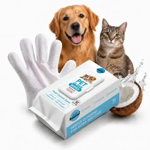 Pet Grooming Wipes, Coconut Scent Disposable Glove Wipes for Dogs & Cats, Hypoallergenic No-Rinse Dry Clean